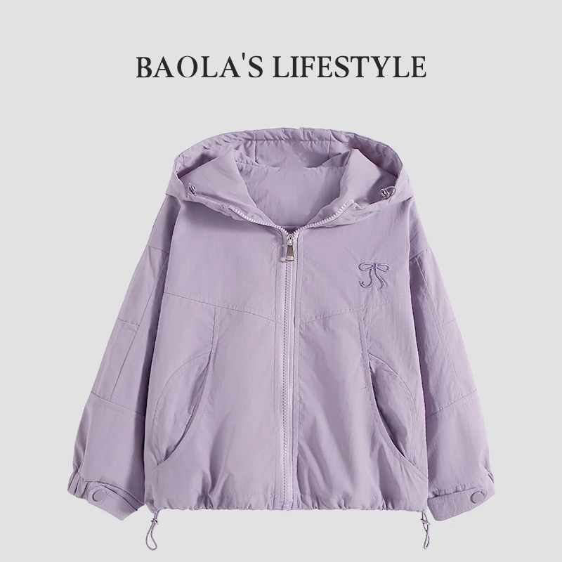 【木槿】韩系复古秋季女童设计款运动时尚新潮冲锋衣连帽外套-LQ129