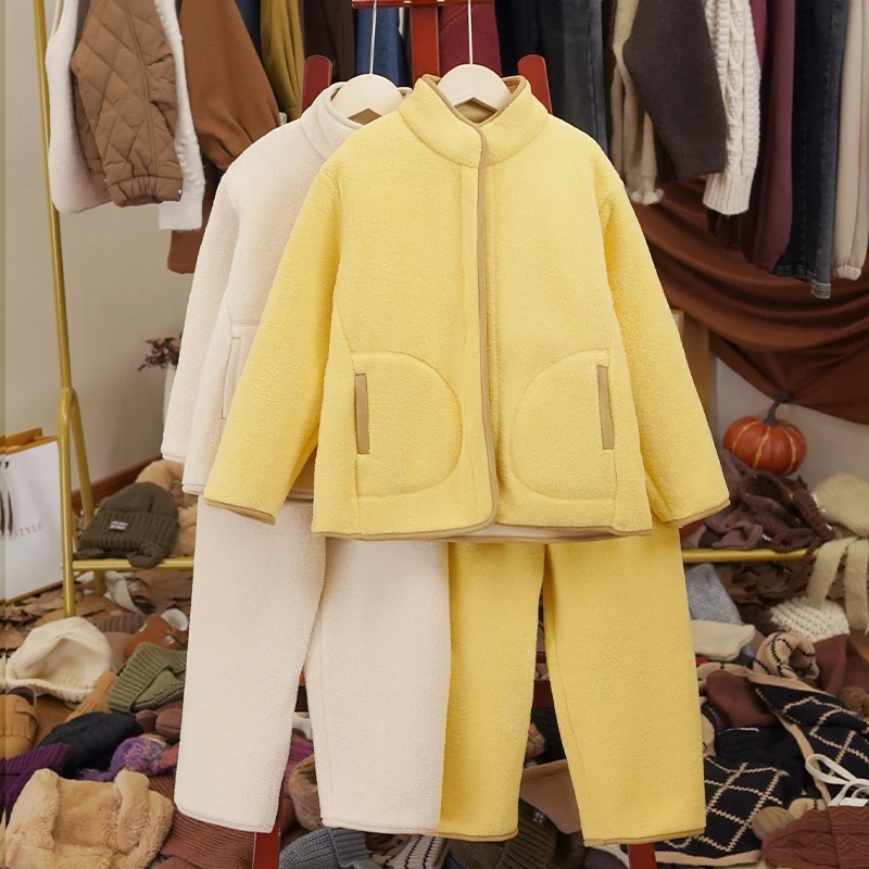 【隐形小火炉】防寒亲子韩系简约秋冬女童纯色家居服两件套-LD314