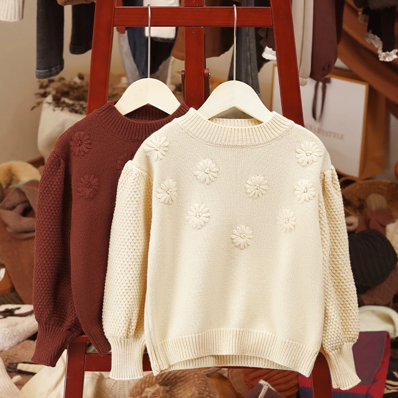 【温暖矢车菊】韩系复古秋冬女童纯色针织加厚中高领长袖毛衣-LD115