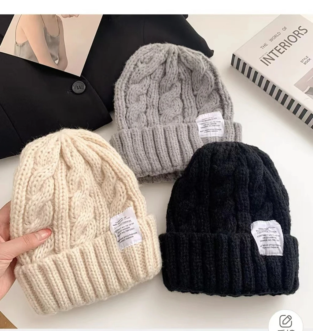 纯色日系麻花毛线帽子女韩版秋冬学生保暖护耳针织帽情侣百搭冷帽