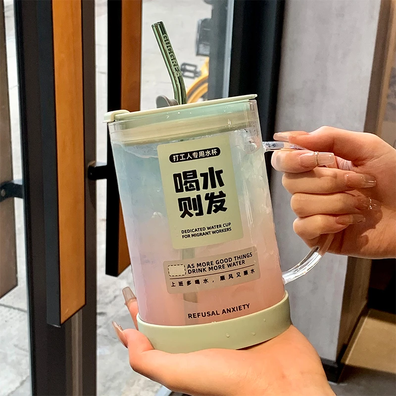 1000ML玻璃杯吸管杯办公室家用喝水杯子大容量手提耐高温爆款外出