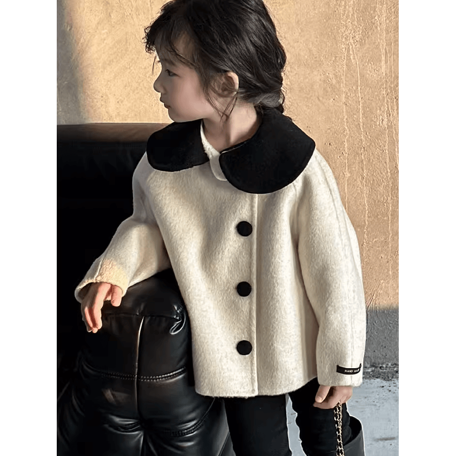 韩国童装女童小香风呢大衣2023秋冬新款娃娃领时尚女宝宝