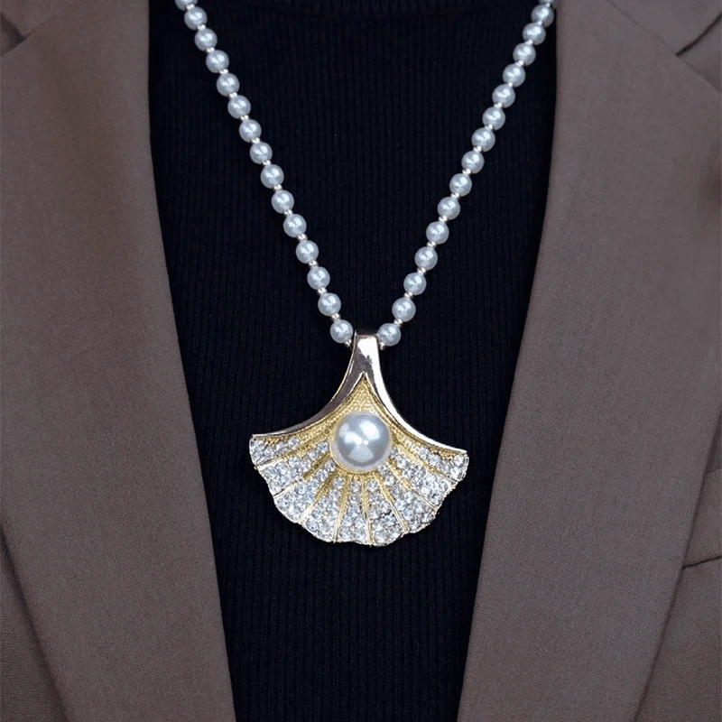 【贝珠银杏叶】时尚百搭毛衣链网红饰品镶嵌坠链