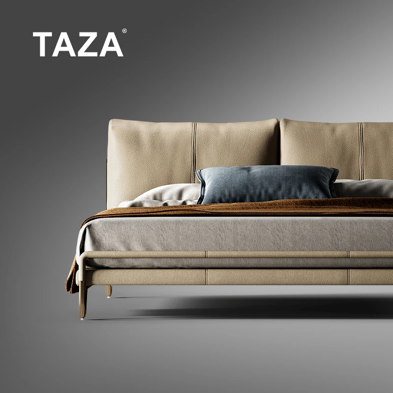 TAZA意式极简真皮床品牌家具后现代大户型2023新款主卧轻奢床H581