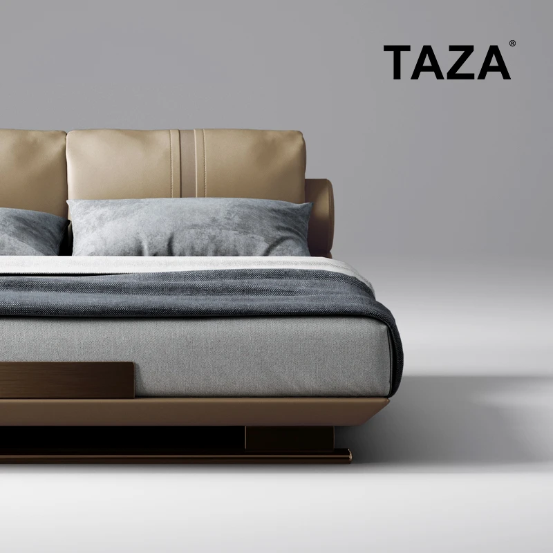 TAZA意式极简真皮床2023新款家用主卧软包豪华轻奢现代简约床H999