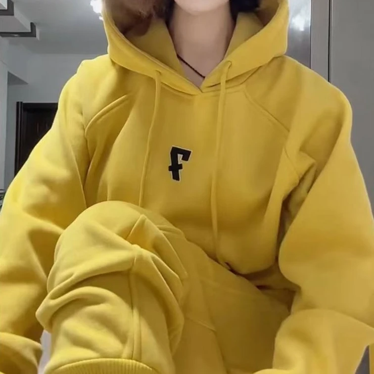 加绒加厚2024秋冬季新款休闲套装女宽松连帽卫衣卫裤洋气卫衣套装