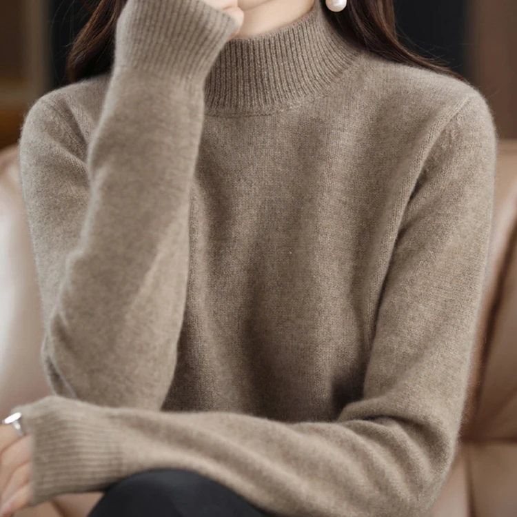 半高领纯羊毛针织衫~一线成衣~拉密工艺女士百搭宽松长袖纯色显瘦