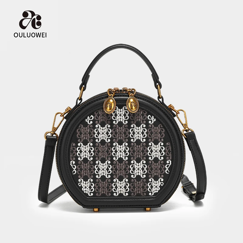 OULUOWEI/欧罗威刺绣设计款轻奢手提包H50398黑色