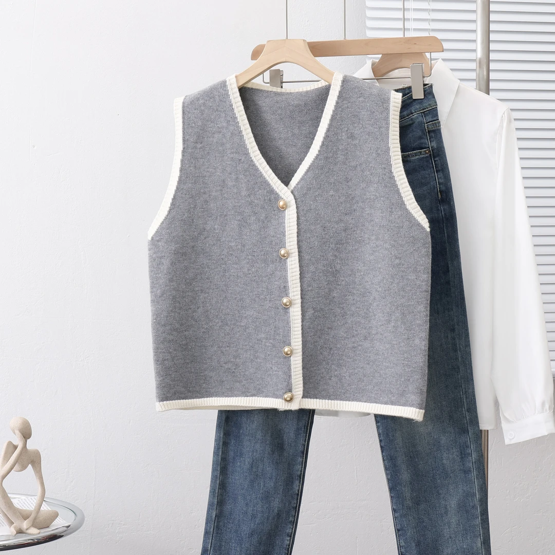 2025新款针织马甲女宽松遮肉显瘦毛衣背心韩版撞色小香风开衫外套