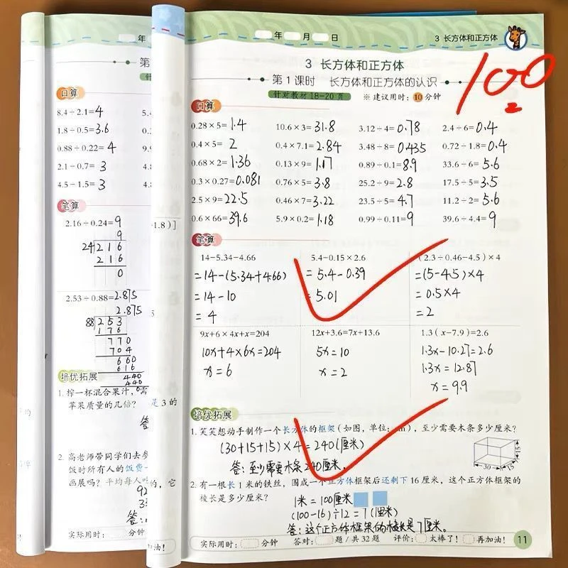 一二三四五六年级上下册口算题卡竖式脱式计算题解方程应用题强化