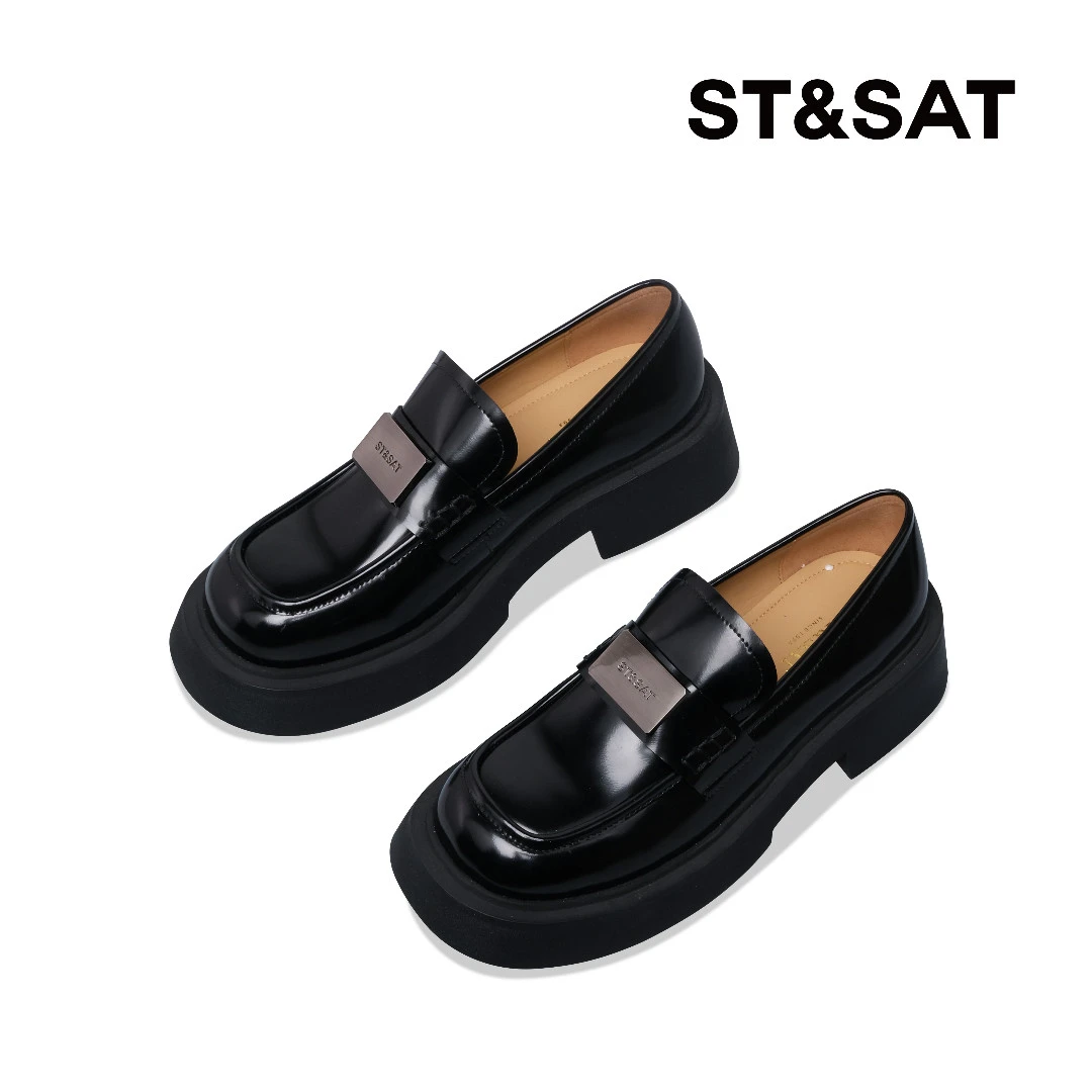 星期六春夏时尚休闲圆头乐福鞋黑色乐福鞋秋季新款女鞋SS31111887