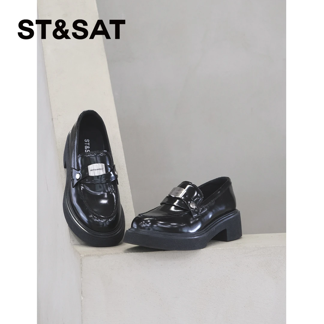 星期六秋季厚底百搭潮流乐福鞋杏头瘦脚软底小个子上班族小皮鞋女