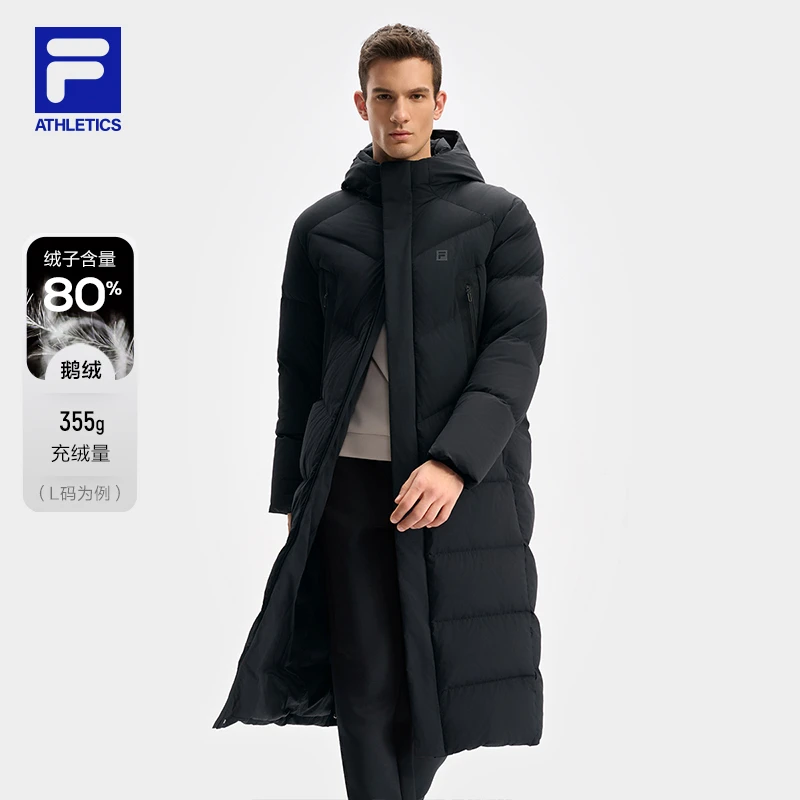 Fila/斐乐冬季新款保暖加厚户外连帽长款鹅绒羽绒服休闲百搭