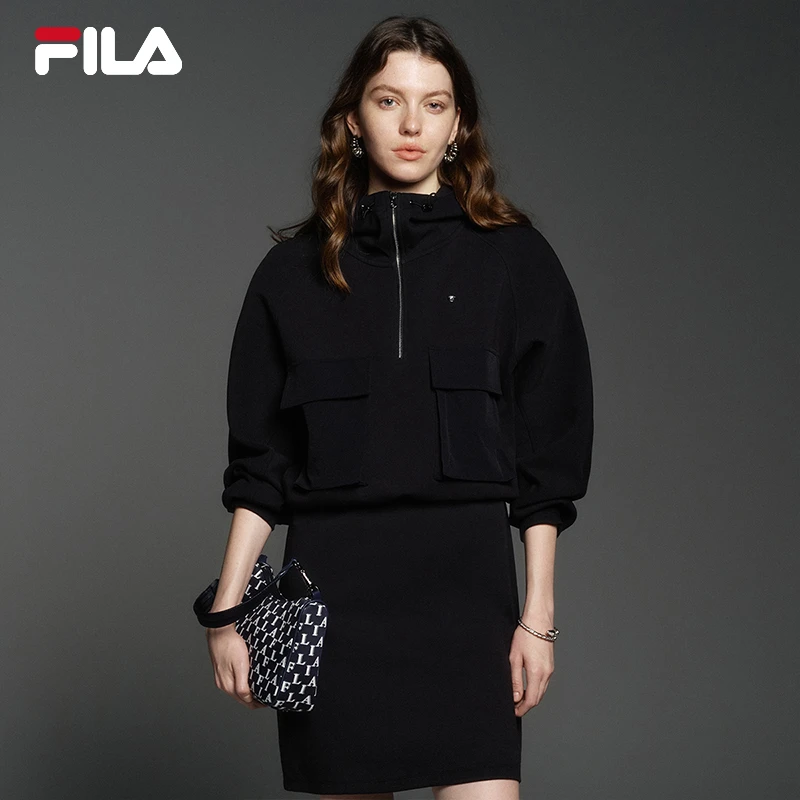 Fila/斐乐女春【雅丹风】百搭连帽宽松连衣裙 两件套F11W414304