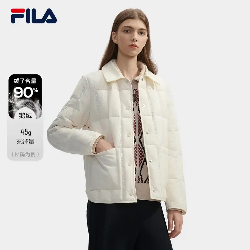 Fila/斐乐【轻薄保暖鹅绒】女装冬季新款运动羽绒服白色休闲百搭