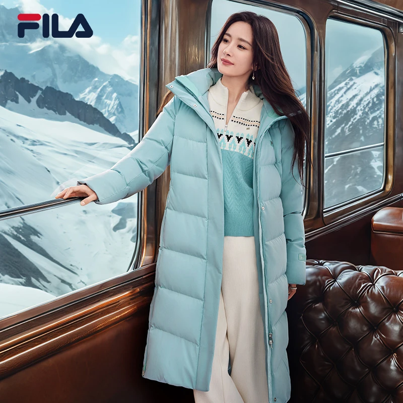 Fila/斐乐女长款羽绒服2024冬季休闲舒适保暖连帽外套F11W443905F