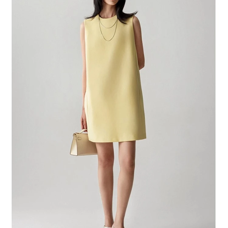 MA**RA同源面料日本三醋酸混纺通勤JI简无袖连衣裙法式高级感短裙