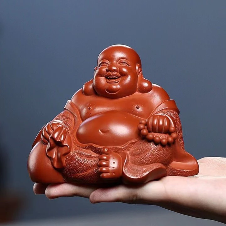 【宜兴原矿】紫砂朱泥弥勒佛高端茶器名家作品全手工制作收藏品质
