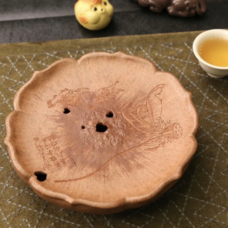 【莲台】宜兴紫砂壶干泡壶承双层设计可储水手工复古创意干泡盘