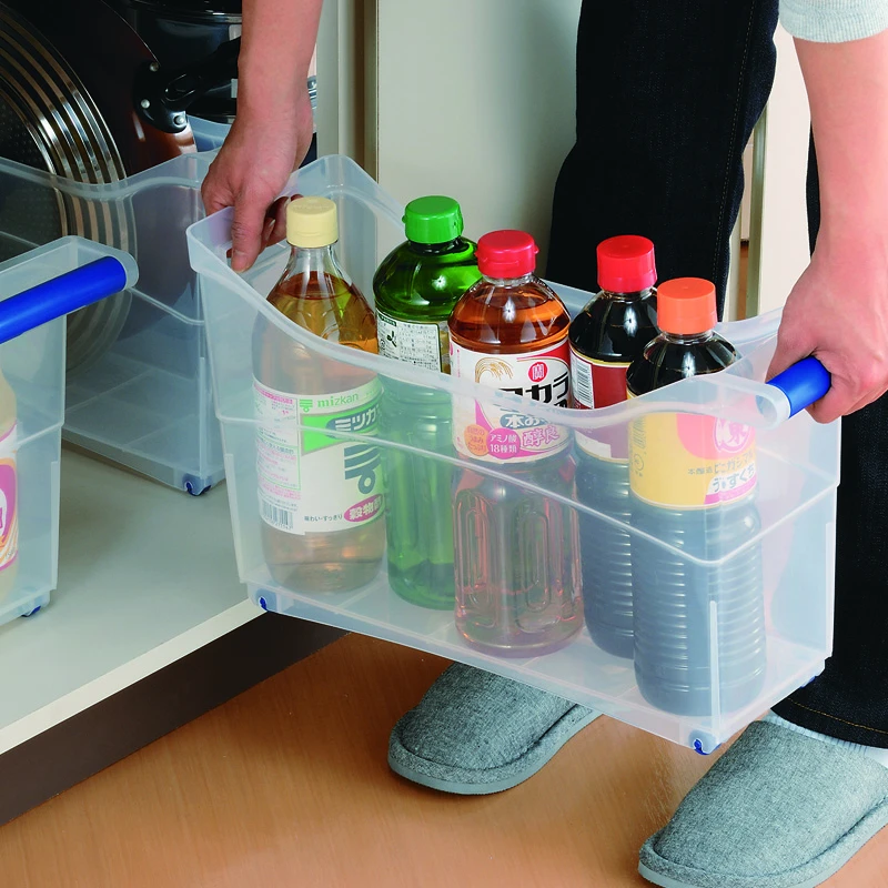 日本进口水槽下置物架落地橱柜调料瓶厨房用品收纳箱带滑轮可移动