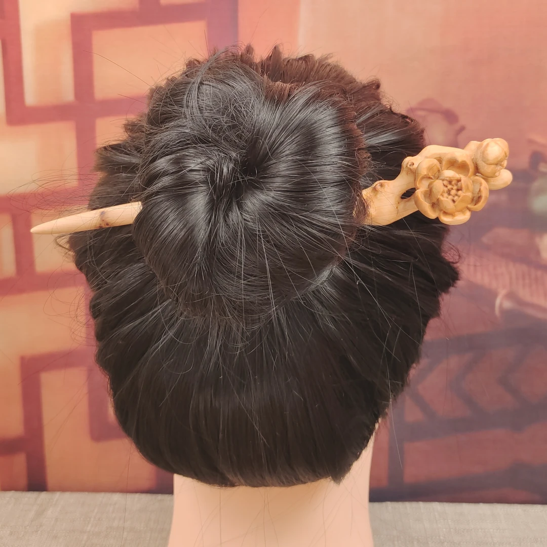 北太行崖柏白粉古玉化料桃花发簪手工百搭复古国风古风简约气质