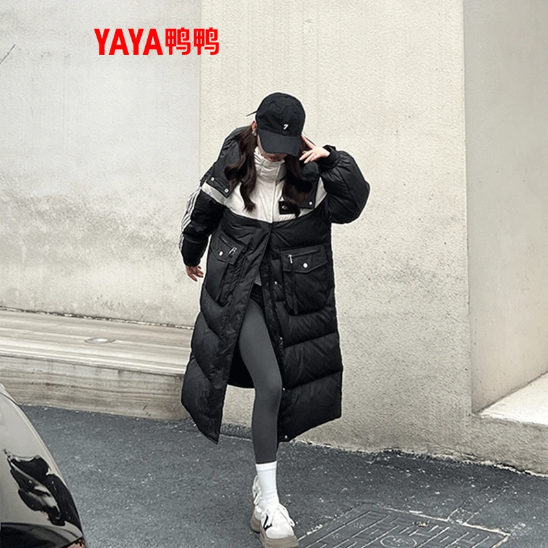 YAYA/鸭鸭羽绒服运动时尚连帽中长款加厚外套宽松韩版羽绒服冬季