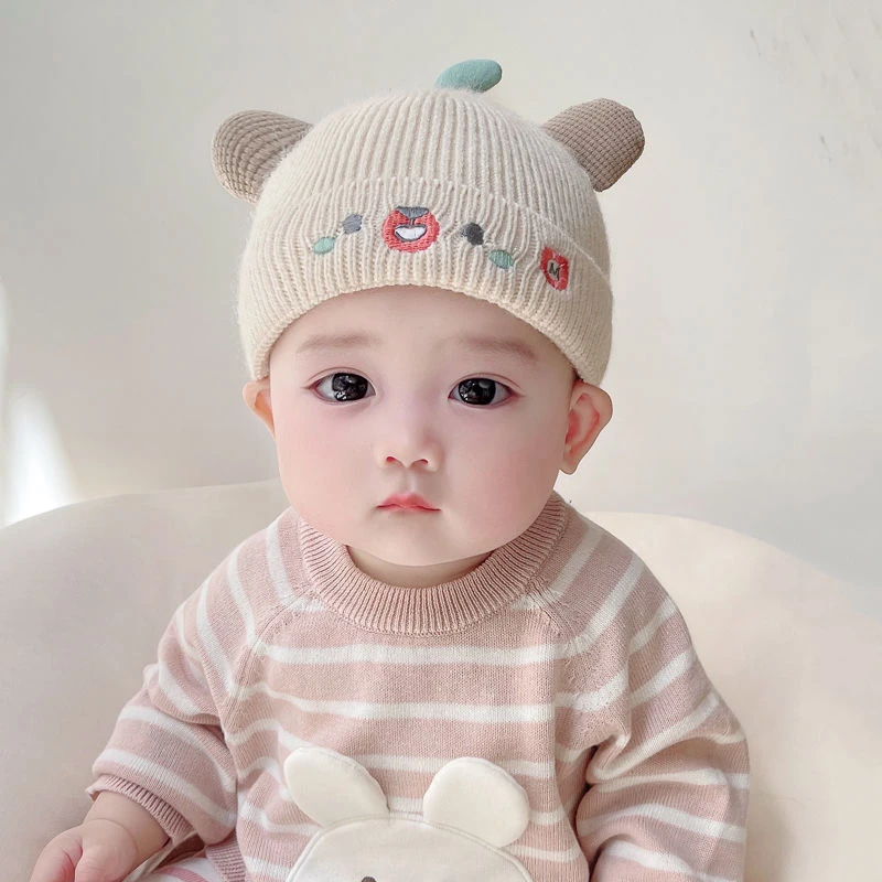 秋冬季宝宝加厚帽子韩版保暖毛线套头帽针织护卤门男女婴幼儿潮帽