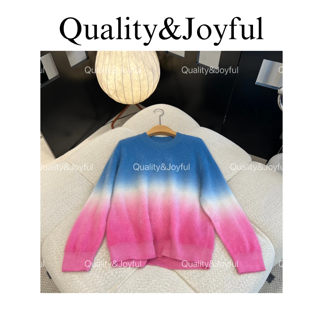 【遇见彩虹】满分纯山羊绒拉毛工艺渐变色潮流时尚毛衣