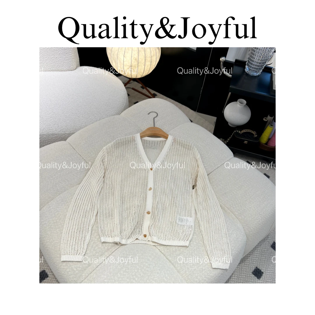 【夏夜生花】夏季舒爽透气镂空设计宽松V领针织开衫短外套