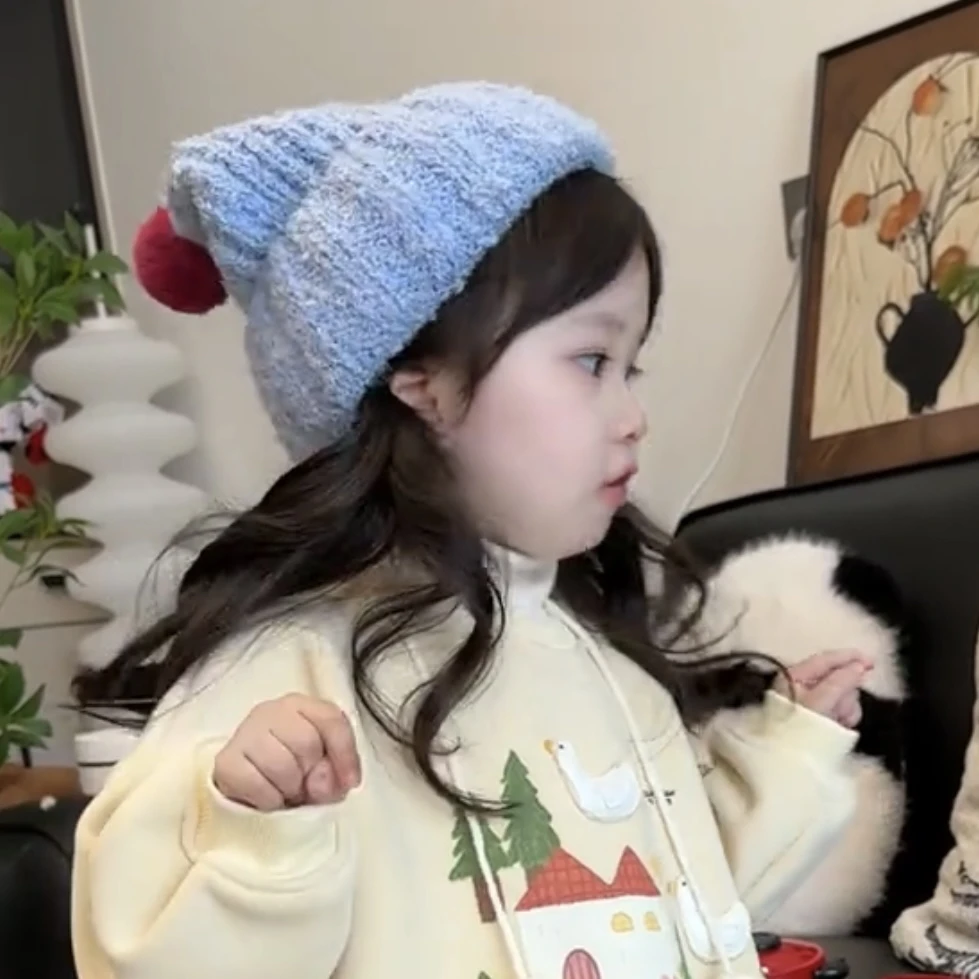 【小布丁】ins韩国儿童针织帽子秋冬款可爱毛球宝宝保暖男女童帽子