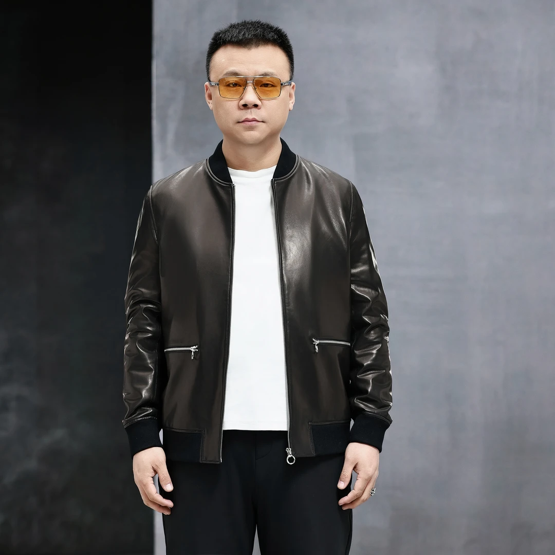KARUOBIN/卡若宾2024春秋薄款男士修身商务百搭高档山羊皮皮衣