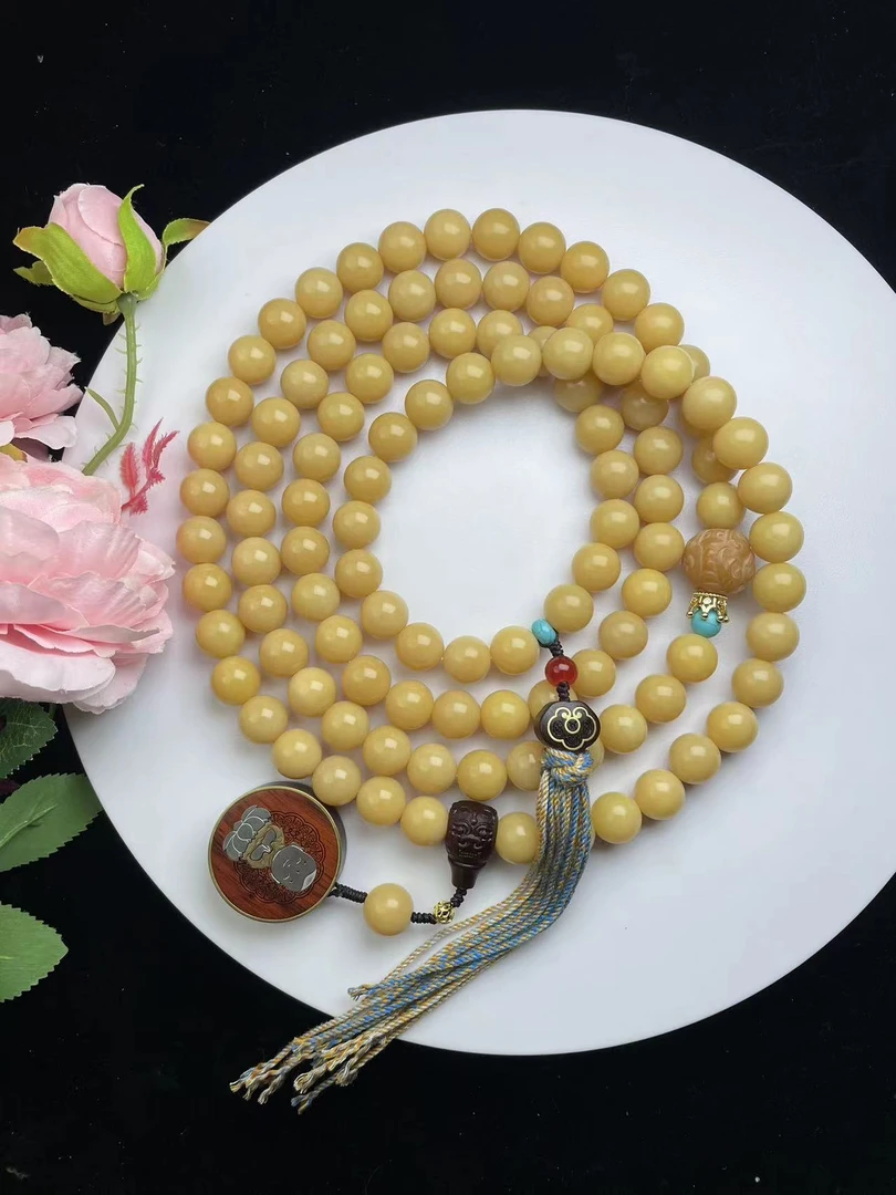 菩提果风化奶黄色108颗手串