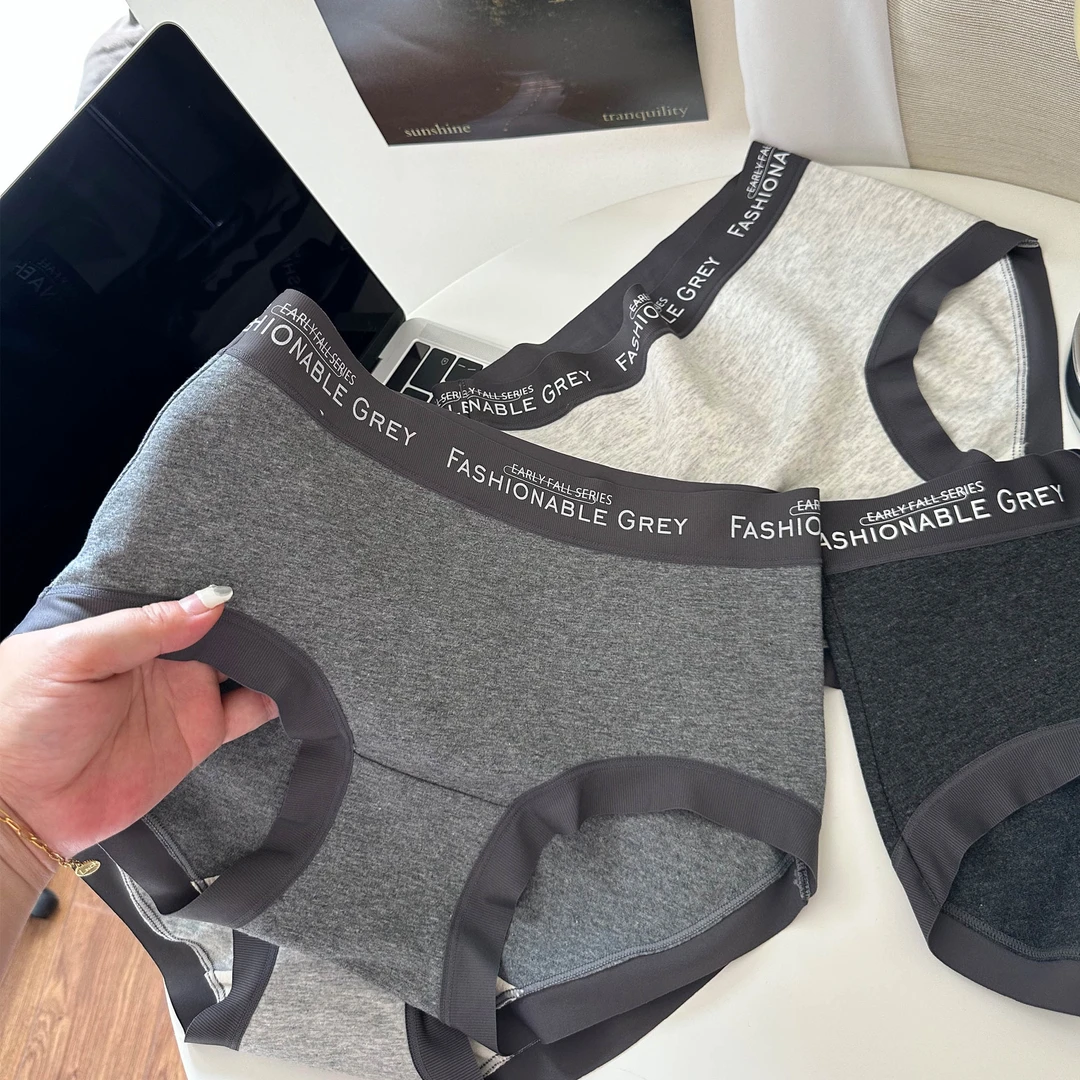 格雷系灰色调运动风棉女士中腰内裤包臀亲肤三角裤