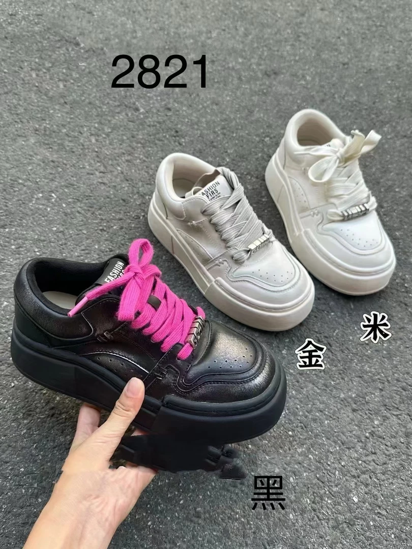 2024秋季新款真皮女鞋厚底增高休闲板鞋时尚百搭小白鞋