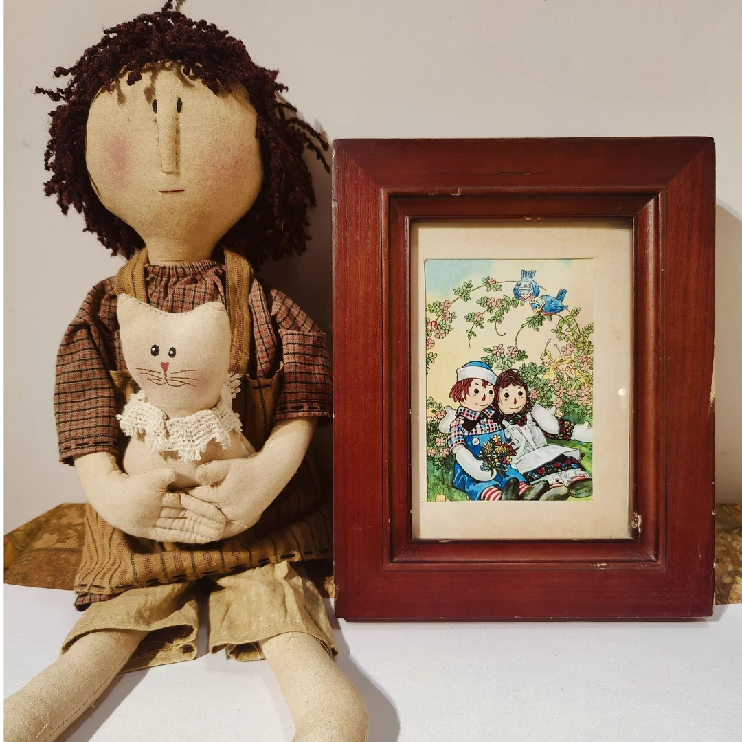 中古画老物件复古装饰画安安场景画摆挂两用