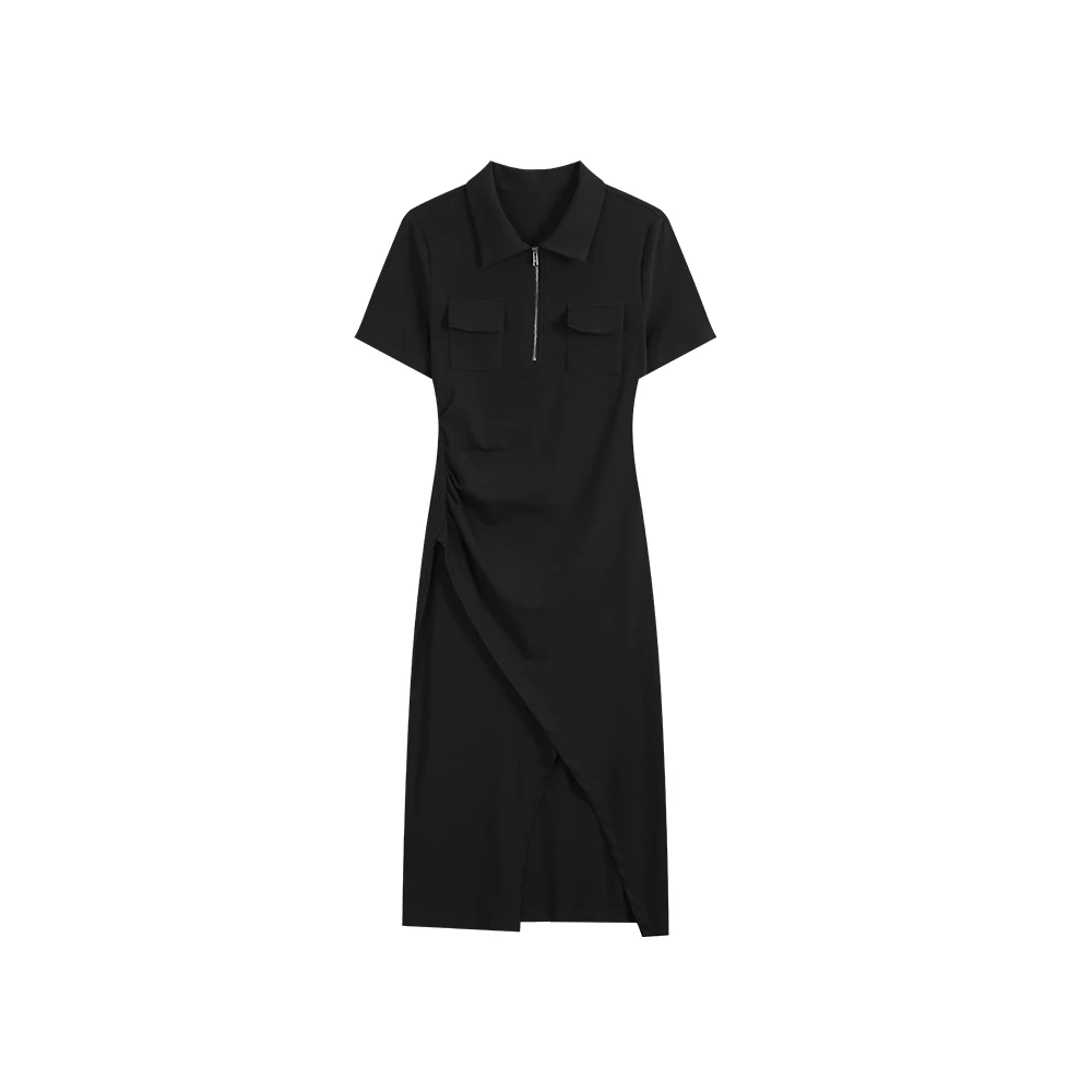 夏季新款时尚显瘦翻领裙休闲连衣裙8951337