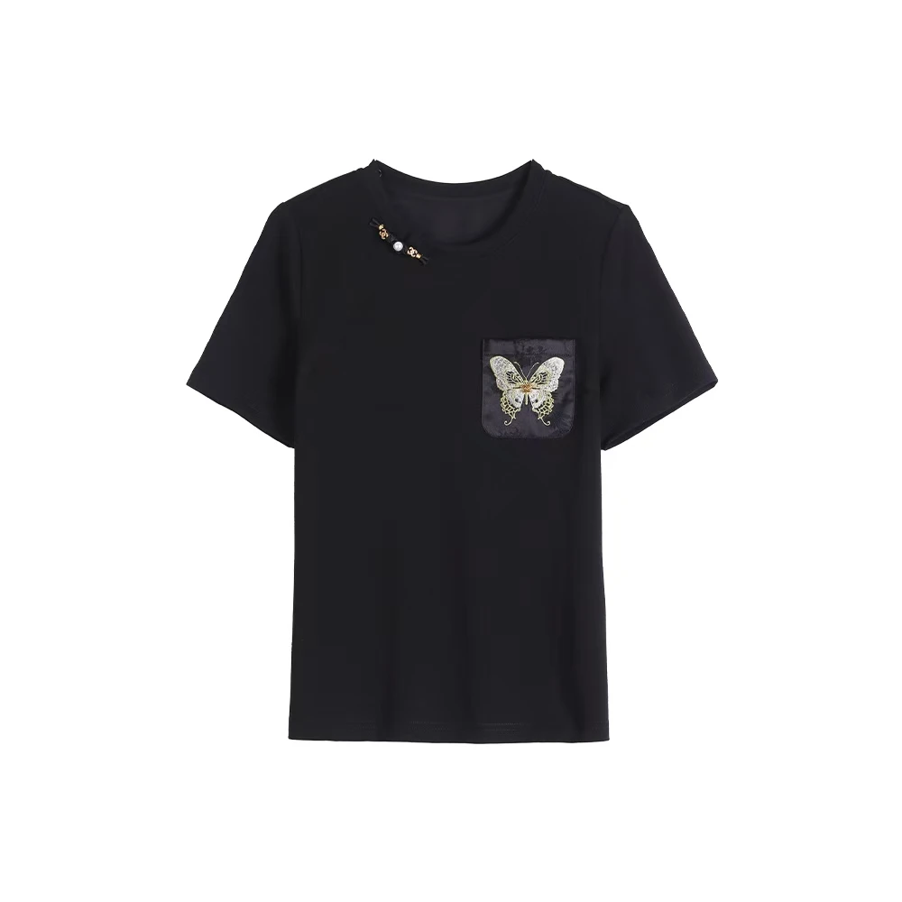 新款简约设计感刺绣T恤短袖883387