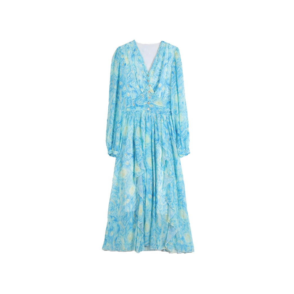 新款蓝色度假风晕染连衣裙817262