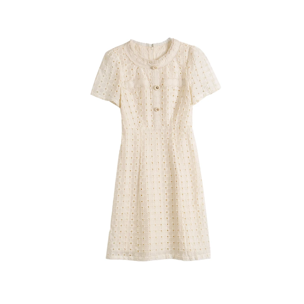 【封后轻奢设计】夏季新款法式气质刺绣收腰连衣裙2436