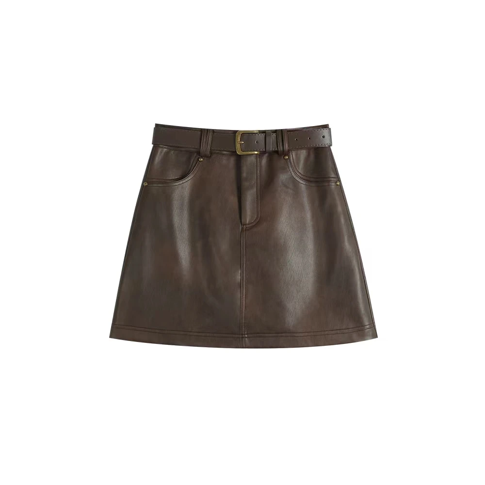 【封后轻奢设计】新款美拉德辣妹pu皮高腰包臀半身裙8992203