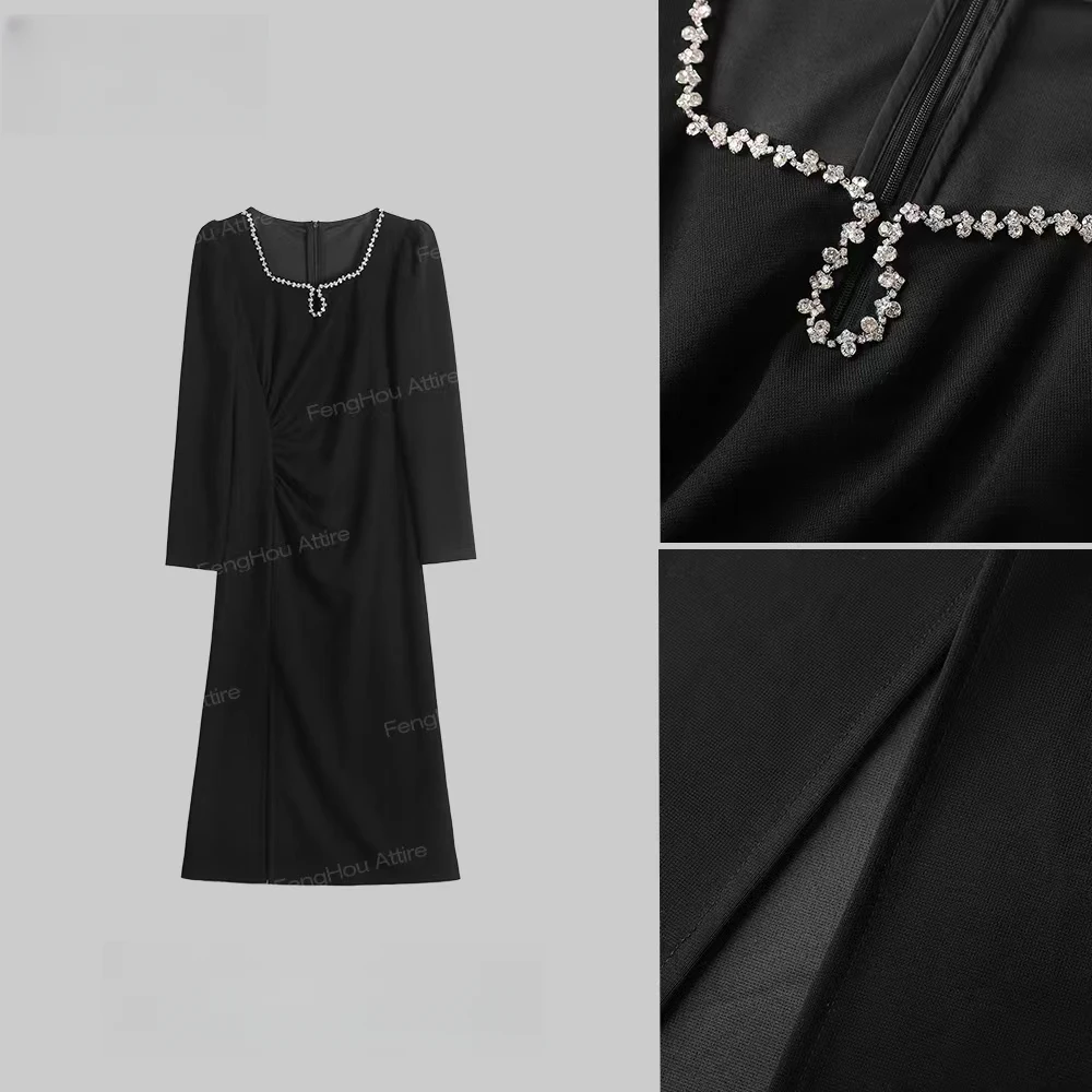 【封后轻奢设计】新款修身气质赫本风精致钉珠连衣裙8991736