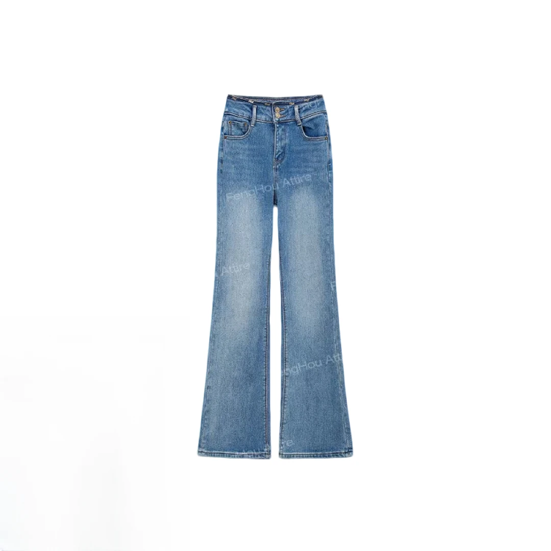 2024冬季新款高腰直筒修身百搭加绒牛仔裤177667