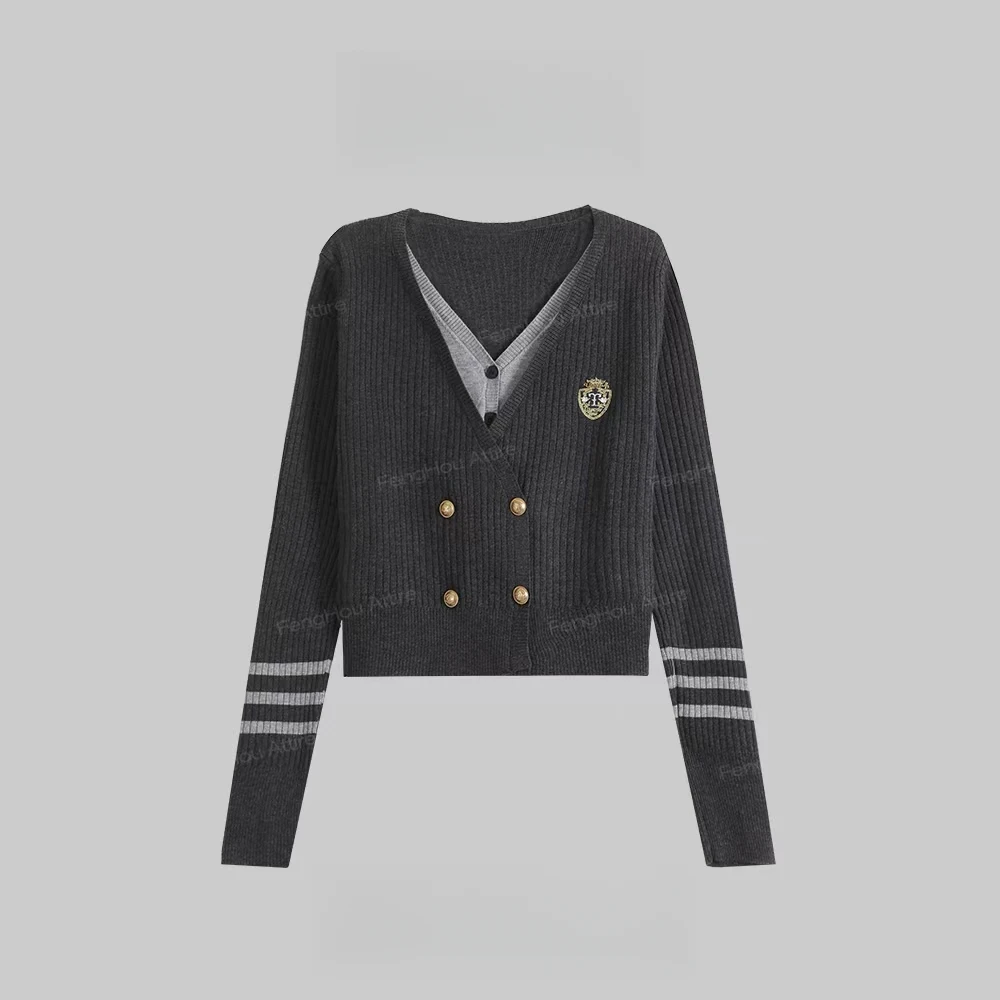 2024秋季新款洋气百搭学院风假两件毛衣96689