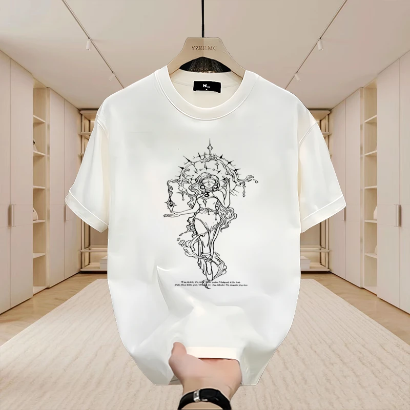 美式痞帅重磅棉印花短袖T恤青年男女款夏季ins潮牌宽松圆领上衣