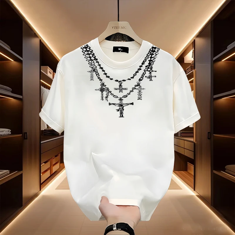 美式痞帅重磅棉印花短袖T恤青年男女款夏季ins潮牌宽松圆领上衣