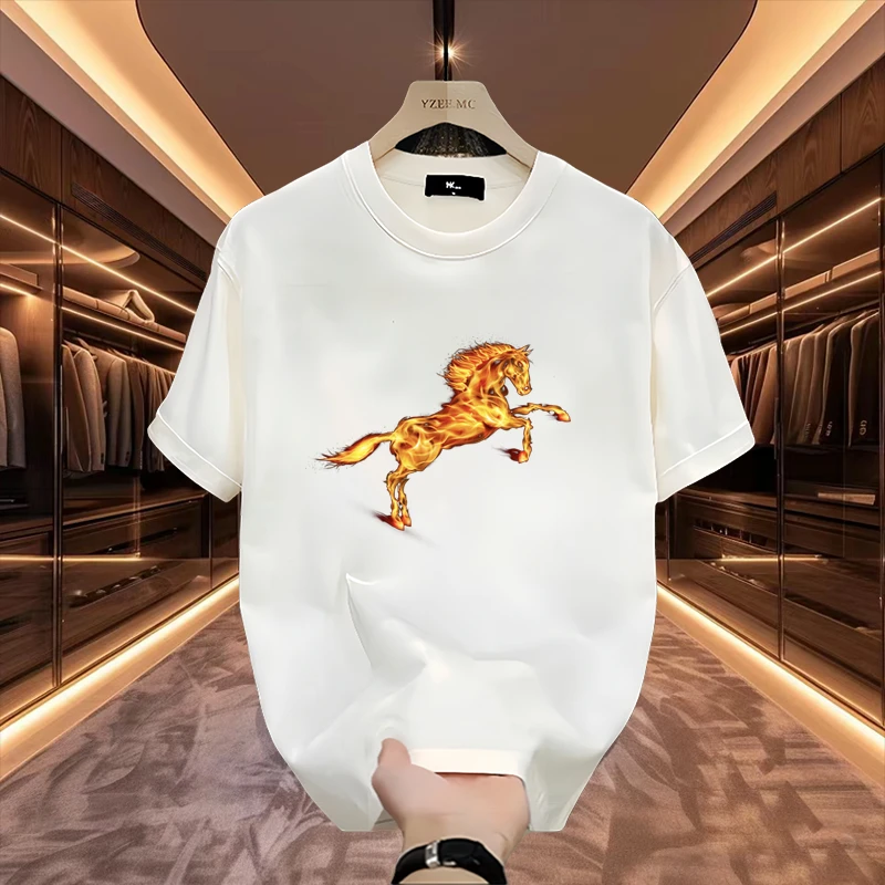 美式痞帅重磅棉印花短袖T恤青年男女款夏季ins潮牌宽松圆领上衣