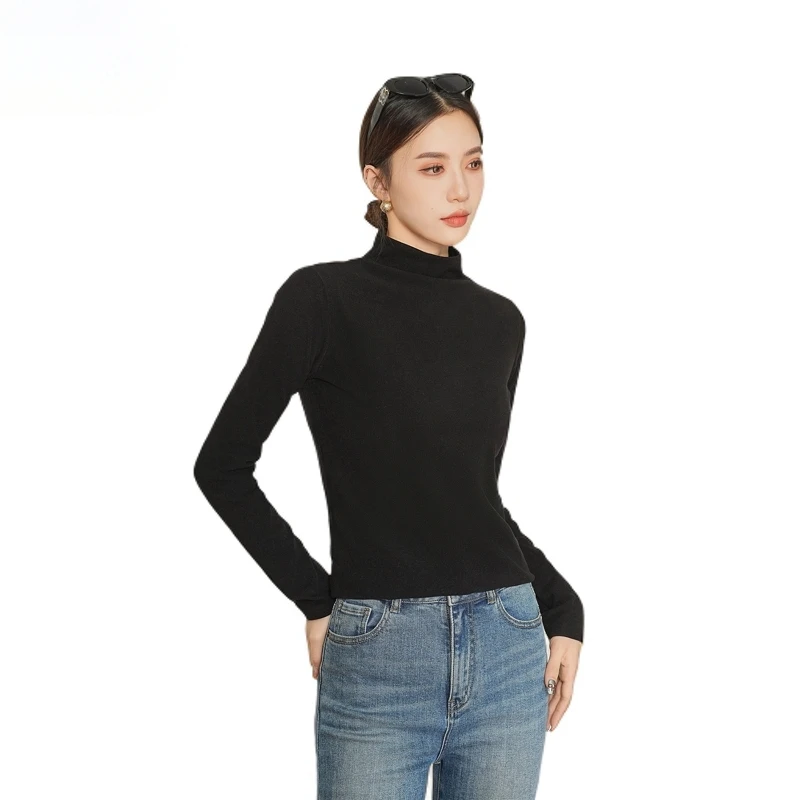 秋冬黑色时尚百搭打底衫半高领纯色保暖长袖修身内搭