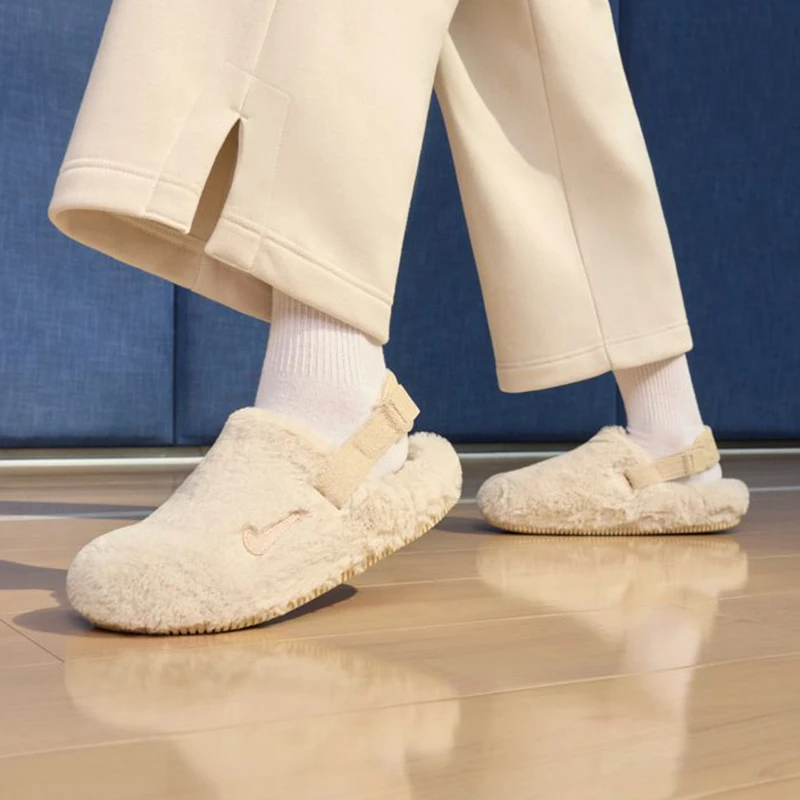 NIKE/耐克女款 CALM MULE 冬季毛毛拖魔术贴易穿脱抓地拖鞋FZ3118