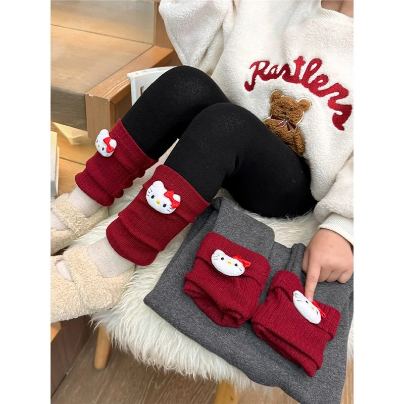 女童裤子2024新款秋冬女宝宝毛巾脚口卡通加厚加厚外出保暖打底裤