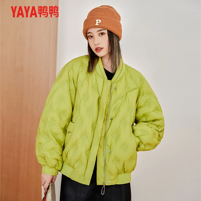 2022年新款纯色短款棒球领羽绒服女时尚情侣冬季小个子加厚百搭